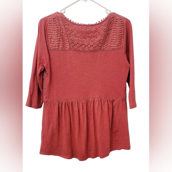 Meadow Rue Nosara Babydoll Peplum Peasant Top Pleated Bibbed Eyelet Scallops - Picture 5 of 5